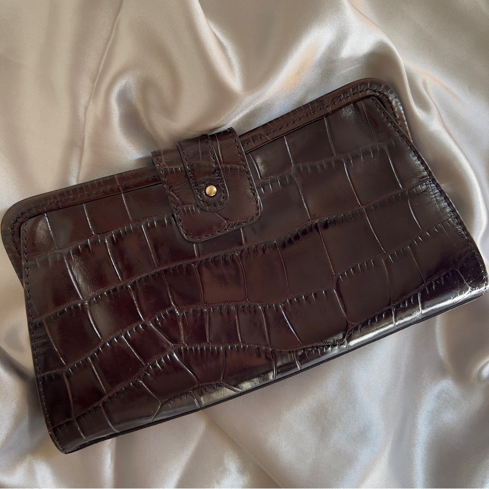 Ann Taylor Women’s Brown Crocodile Embossed Leather Clutch Handbag Purse NWOT - Picture 9 of 12